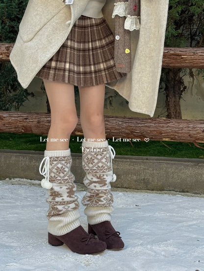LET ME SEE - Snowflake Knit Wool-Look Christmas Leg Warmers leg warmmers let me see Beige White