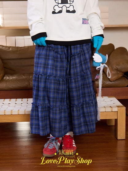 loveplay – Blue Plaid Elastic Midi Skirt skirt loveplay