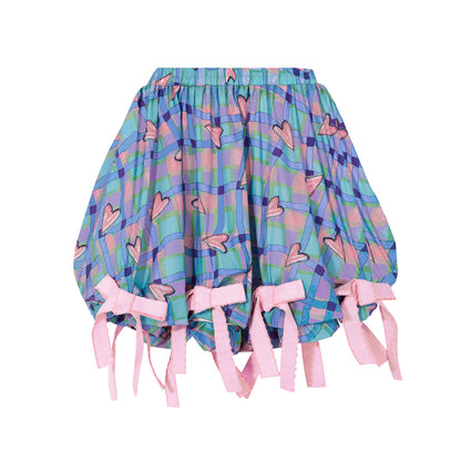 tntntutu Blue Pink Plaid Skirt - Bow Ribbon Bubble Hem Mini Skirt skirt tntntutu