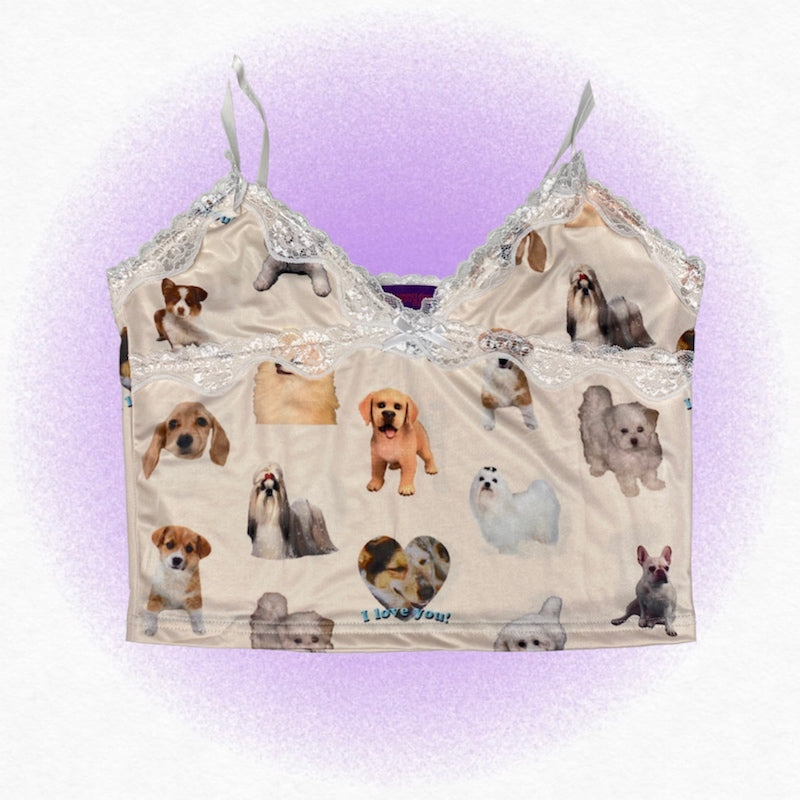 bunnybunnygun - Decora Kei Sweet Print Stretchy Camisole camisole bunnybunnygun Puppy