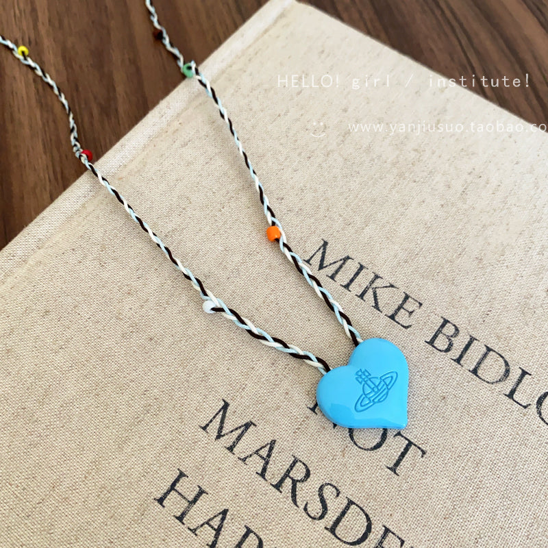 GIRL INSTITUTE - Colorful Planet Heart Necklace necklace GIRL INSTITUTE Blue