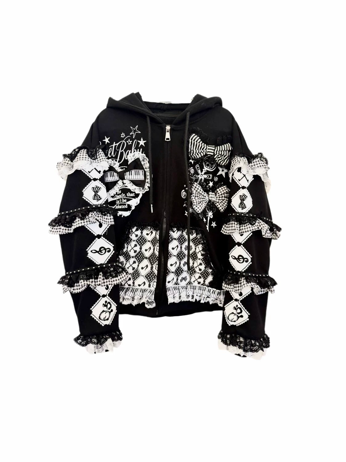 Red Devil - Black and White Bunny Ear Lace Jacket hoodie Red Devil S