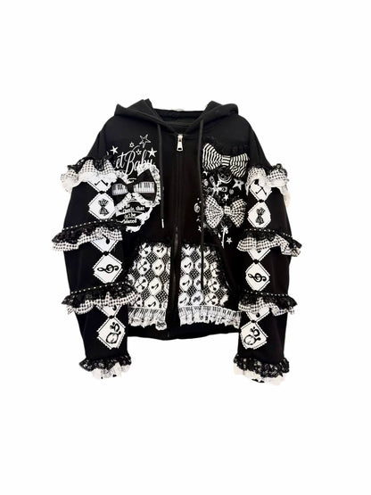 Red Devil - Black and White Bunny Ear Lace Jacket hoodie Red Devil S