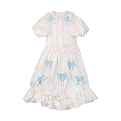 Meugler Animal Paradise Dolphin Princess Bow Embroidered Puff Sleeve Dress