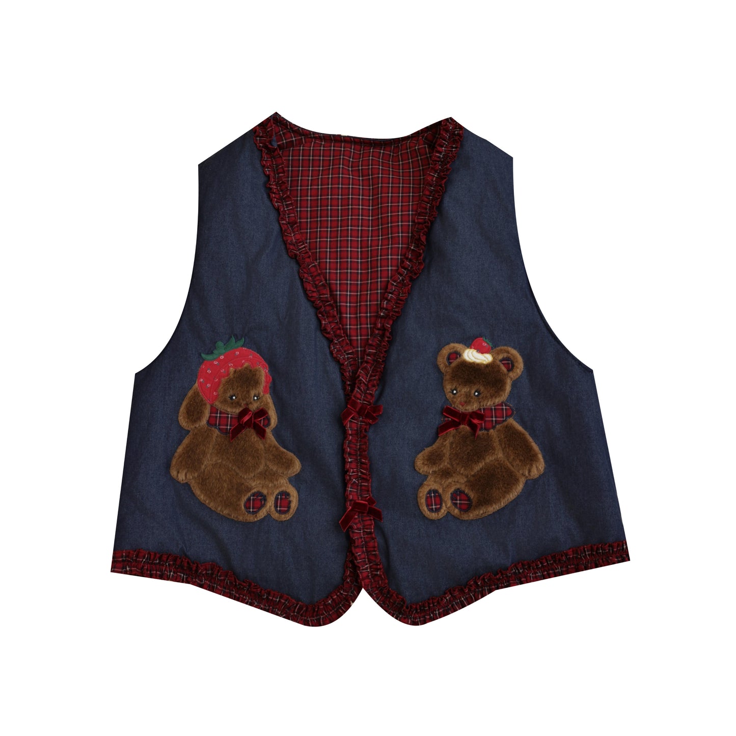 SemenCoicis - Kawaii Vest Plaid Lace Teddy Rabbit Vest vest SemenCoicis Navy