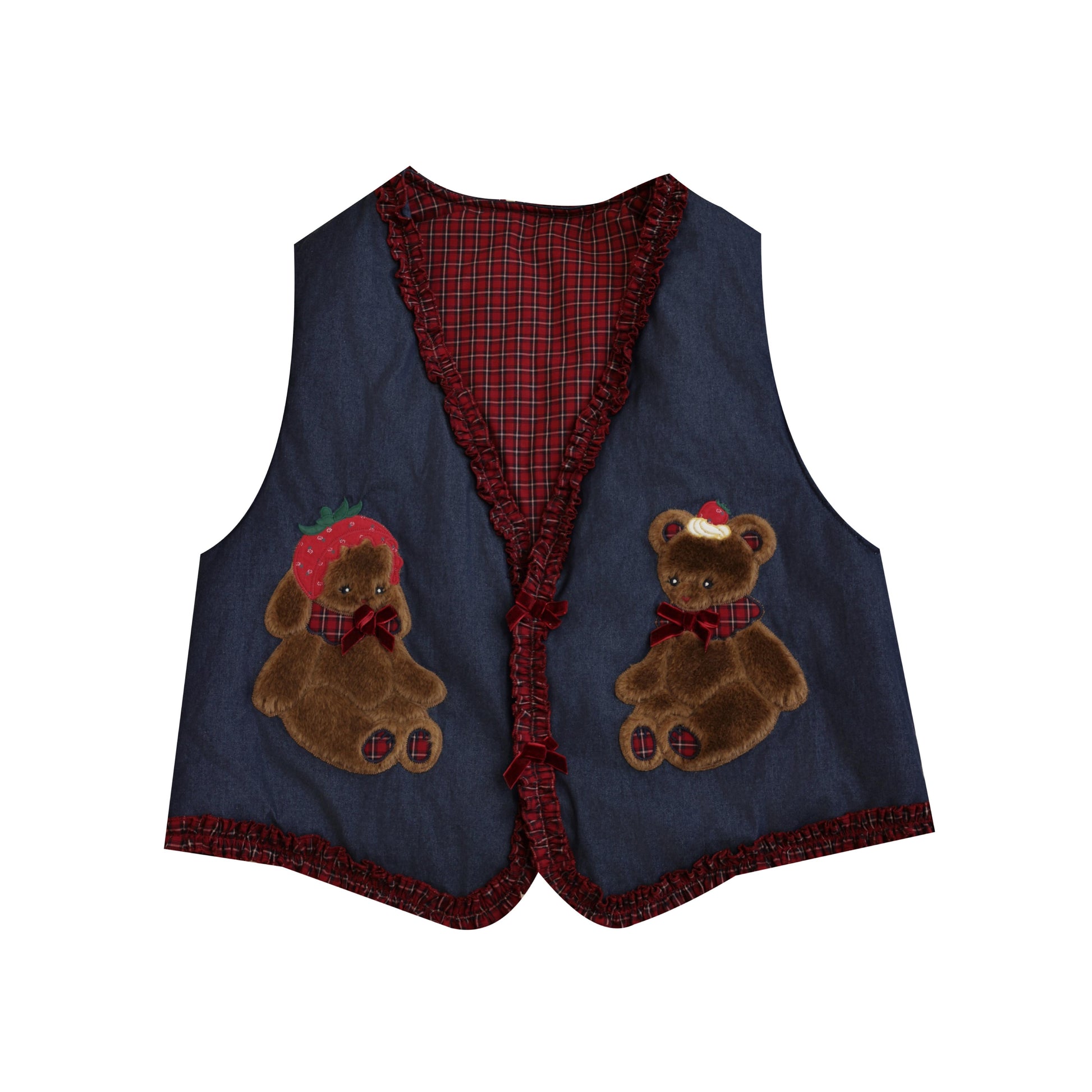 SemenCoicis - Kawaii Vest Plaid Lace Teddy Rabbit Vest vest SemenCoicis Navy