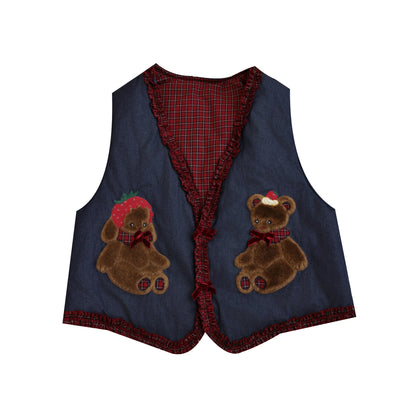 SemenCoicis - Kawaii Vest Plaid Lace Teddy Rabbit Vest vest SemenCoicis Navy