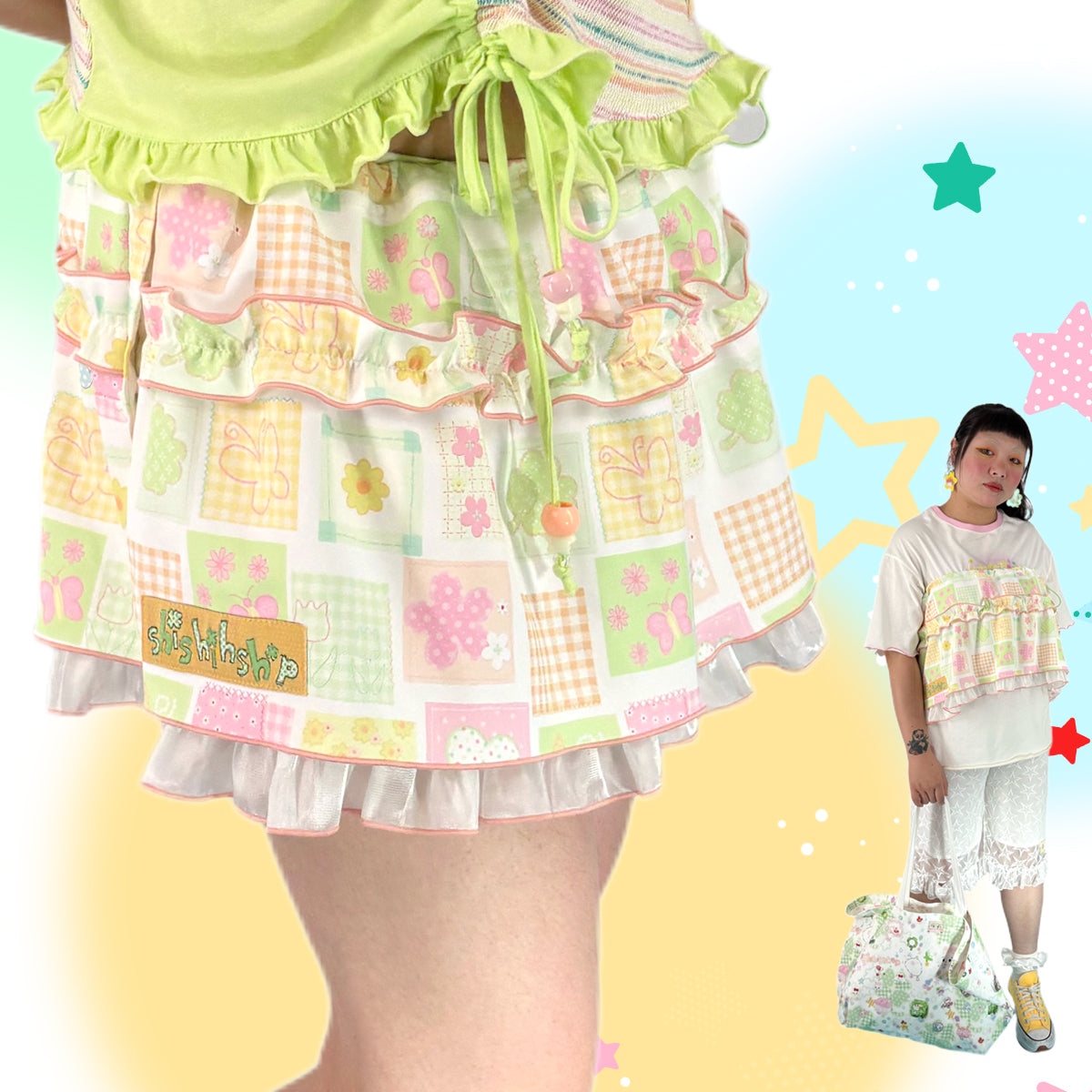 shishihshop - Kawaii Layered Print Skirt