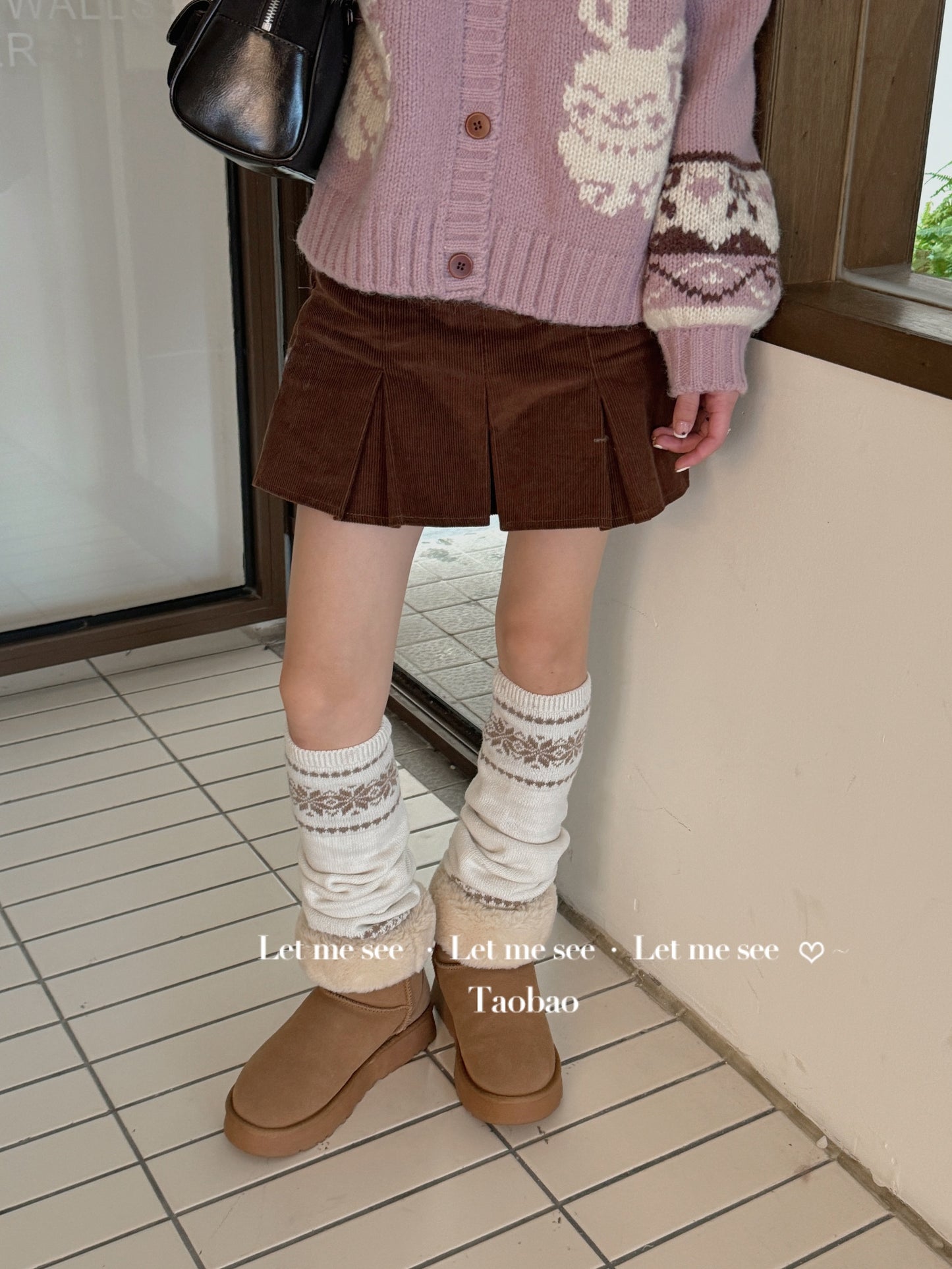 LET ME SEE - Fair Isle Snowflake Leg Warmers leg warmmers let me see Beige