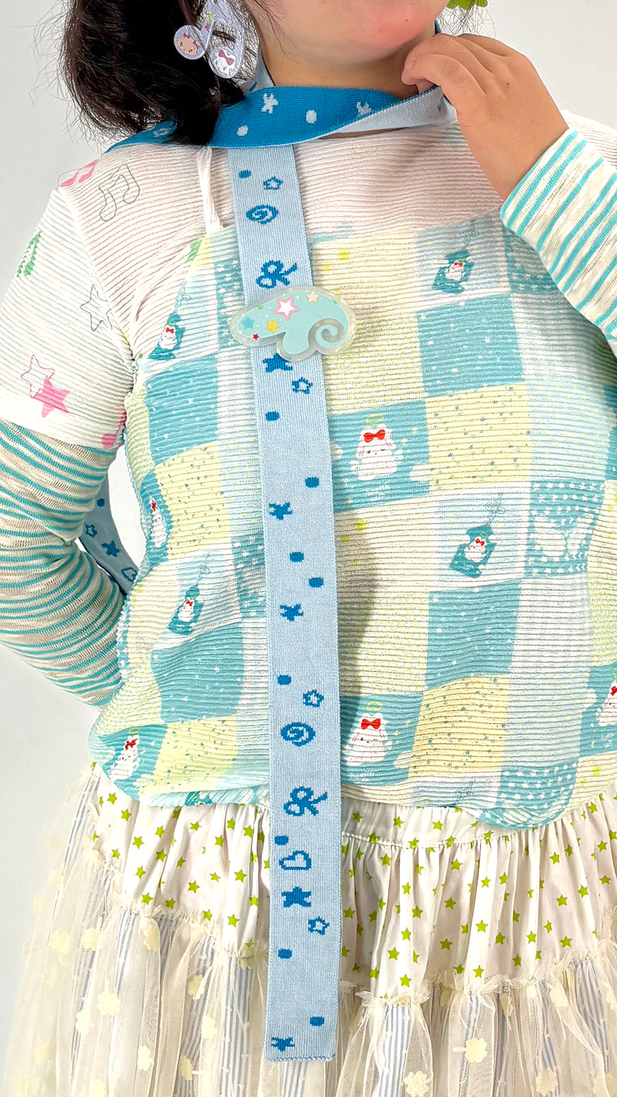 shishihshop - Colorful Double-Sided Knit Scarf scarf shishihshop Blue