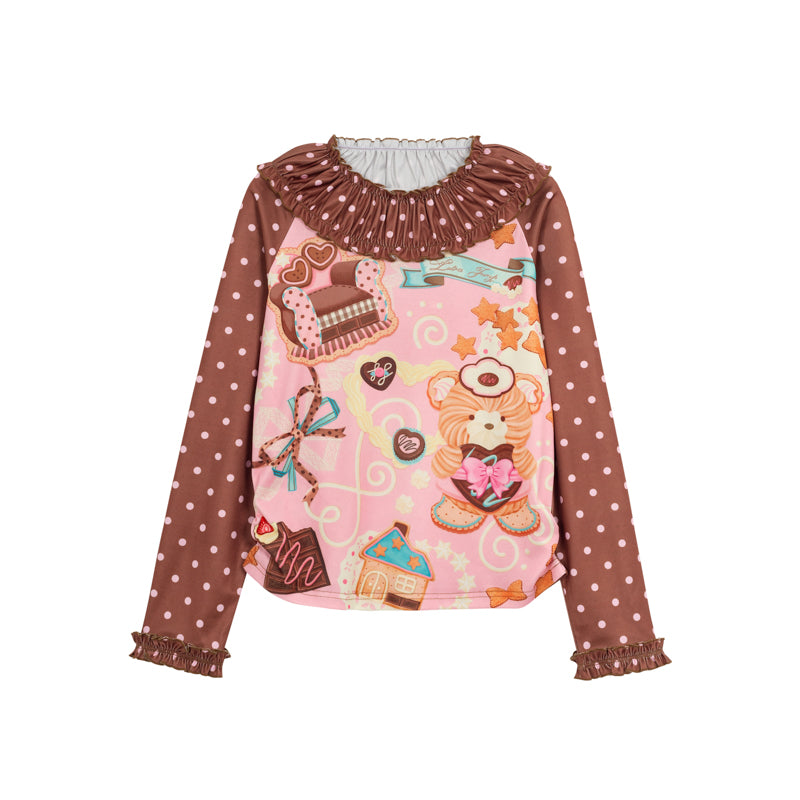LutraJump - Kawaii Polka Dot Lace Collar Long Sleeve Top