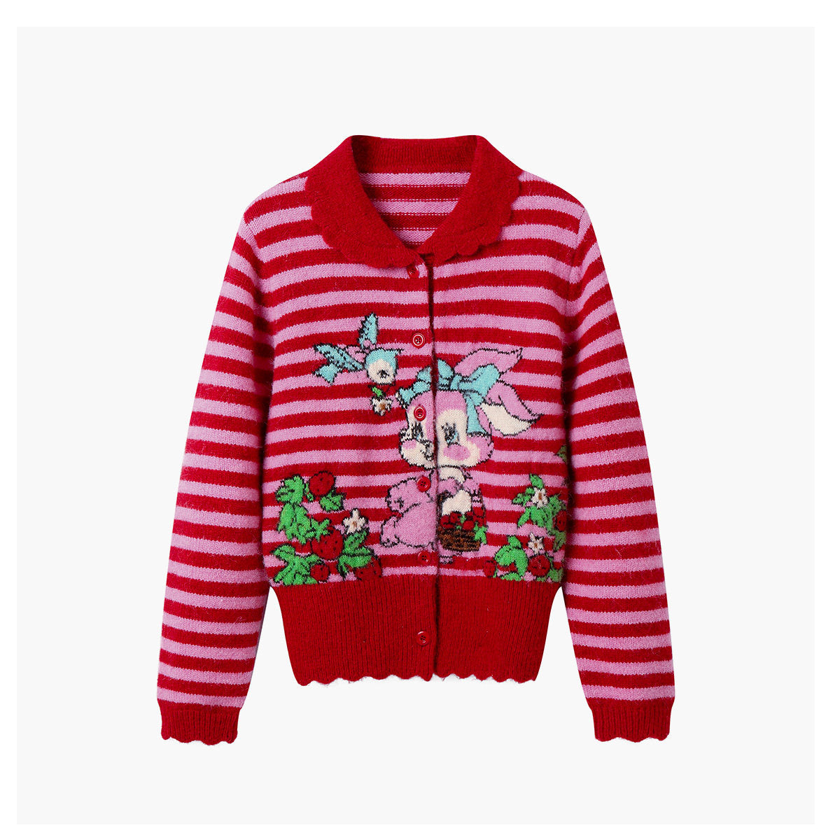 tntntutu - Kidcore Red Striped Bunny Knit Cardigan cardigan tntntutu S