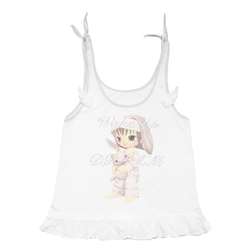 Hashtag DDD – White Wing Ruffle Tank Top | Rhinestone Spaghetti Strap Top camisole Hashtag DDD