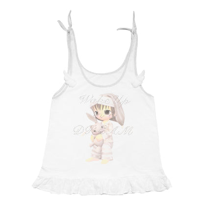 Hashtag DDD – White Wing Ruffle Tank Top | Rhinestone Spaghetti Strap Top camisole Hashtag DDD