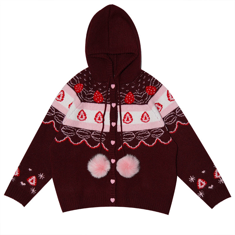 daytoday everyday institute - Strawberry Cake Fair Isle Cardigan cardigan daytoday everyday institute