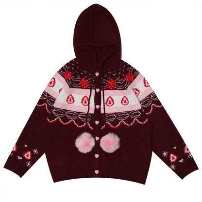 daytoday everyday institute - Strawberry Cake Fair Isle Cardigan cardigan daytoday everyday institute