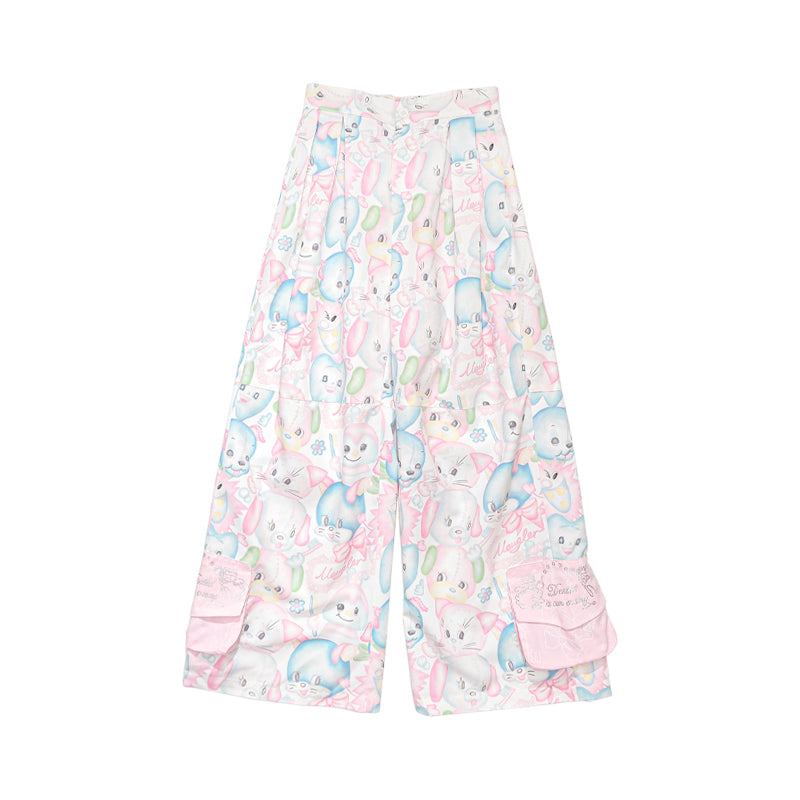 Meugler - Glitter Animal Pocket Pink Wide-Leg Pants pants Meugler S