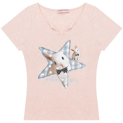 ziziFei - Pink Star Bunny Slim Tee shirt ziziFei S