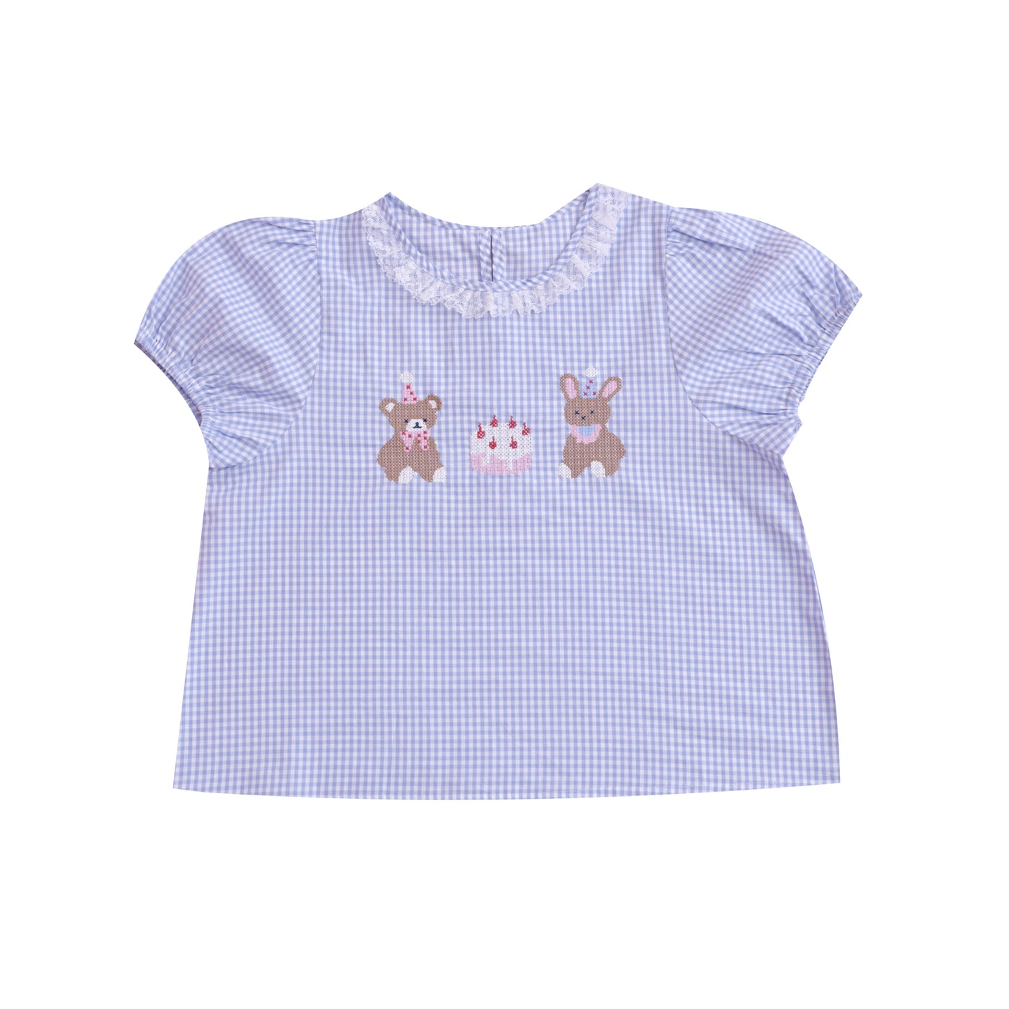 SemenCoicis Sweet Bear Embroidered Shirt | Kawaii Puff Sleeve Plaid Blouse shirt SemenCoicis