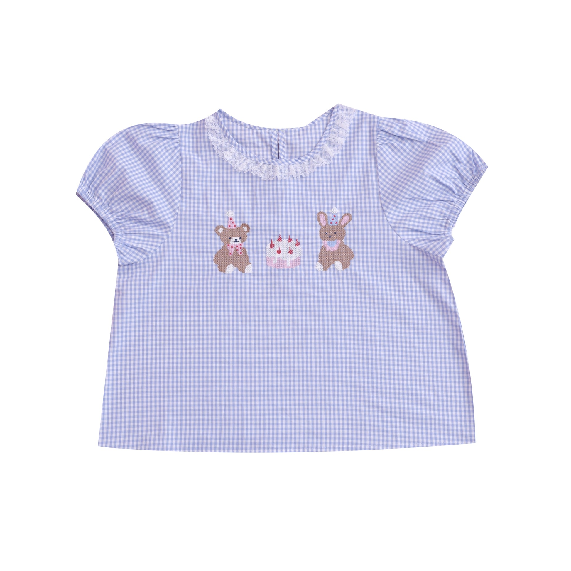 SemenCoicis Sweet Bear Embroidered Shirt | Kawaii Puff Sleeve Plaid Blouse shirt SemenCoicis