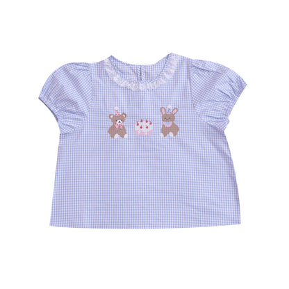 SemenCoicis Sweet Bear Embroidered Shirt | Kawaii Puff Sleeve Plaid Blouse shirt SemenCoicis