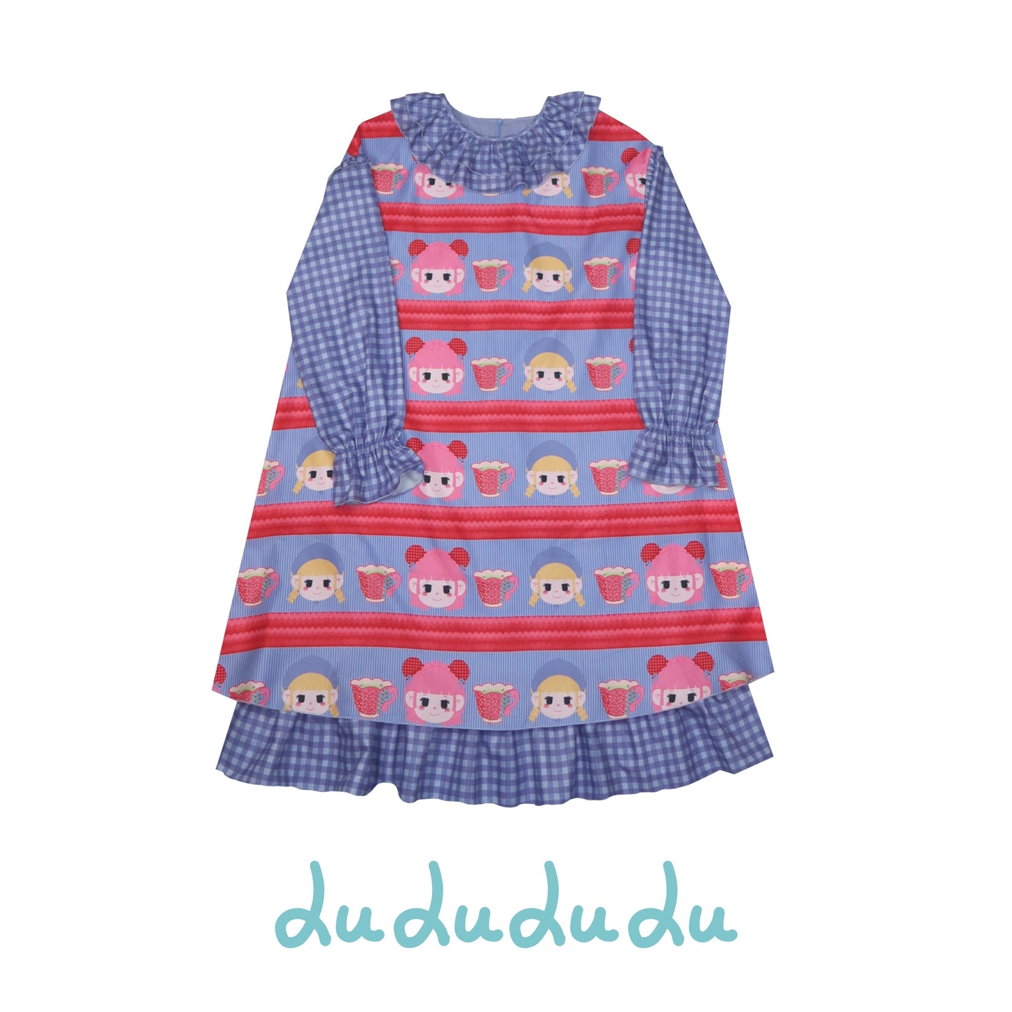 LULULULU - Retro Doll Head Print Loose Dress with Ruffled Collar dress LULULULU S
