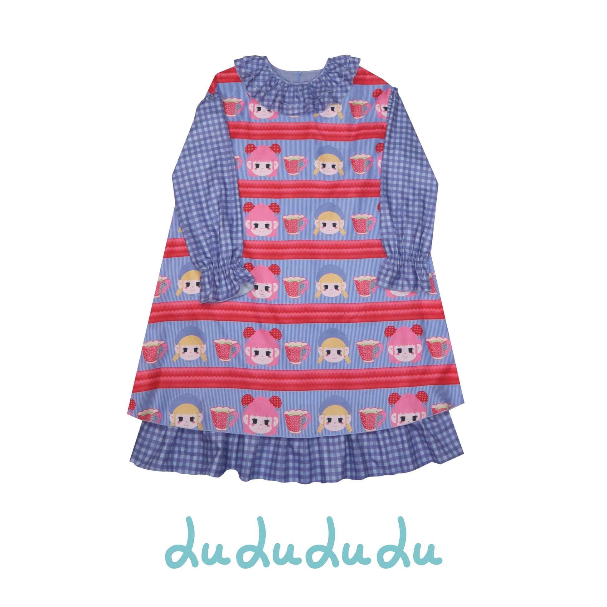 LULULULU - Retro Doll Head Print Loose Dress with Ruffled Collar dress LULULULU S