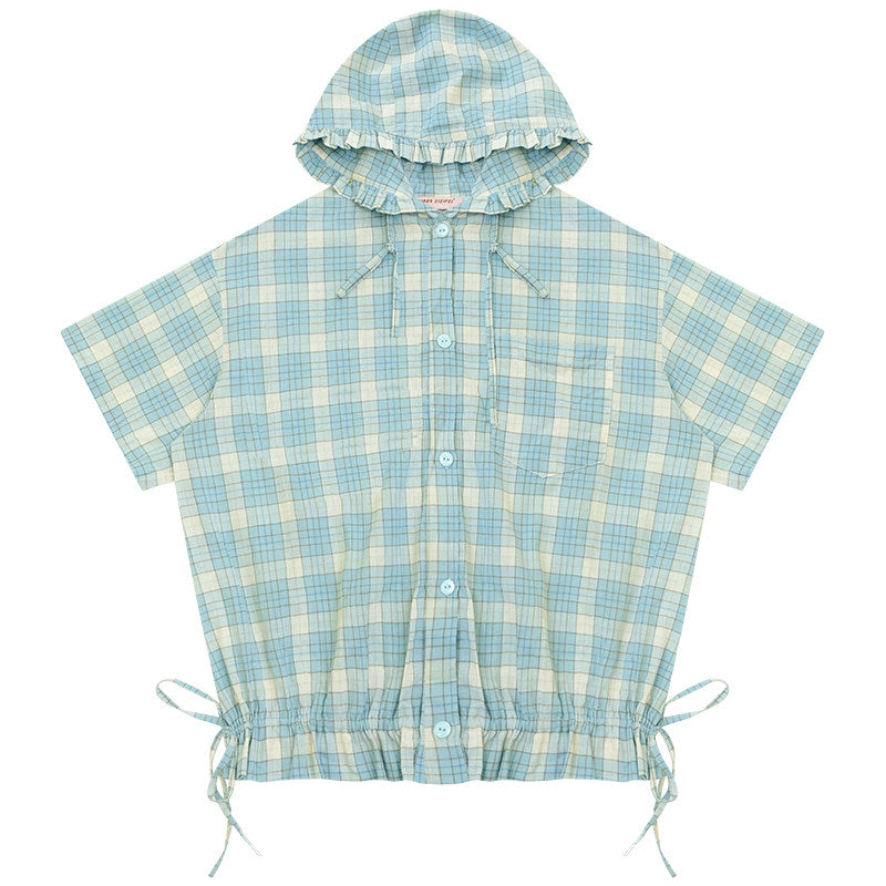 ziziFei - Mint Plaid Hooded Shirt shirt ziziFei S