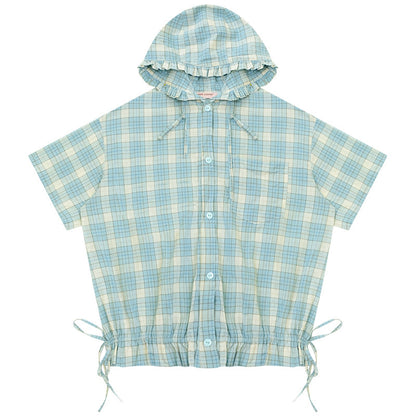 ziziFei - Mint Plaid Hooded Shirt shirt ziziFei S