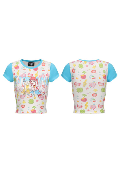 Cartoon Box - Anime Girl Crop Tee shirt cartoon box Blue M