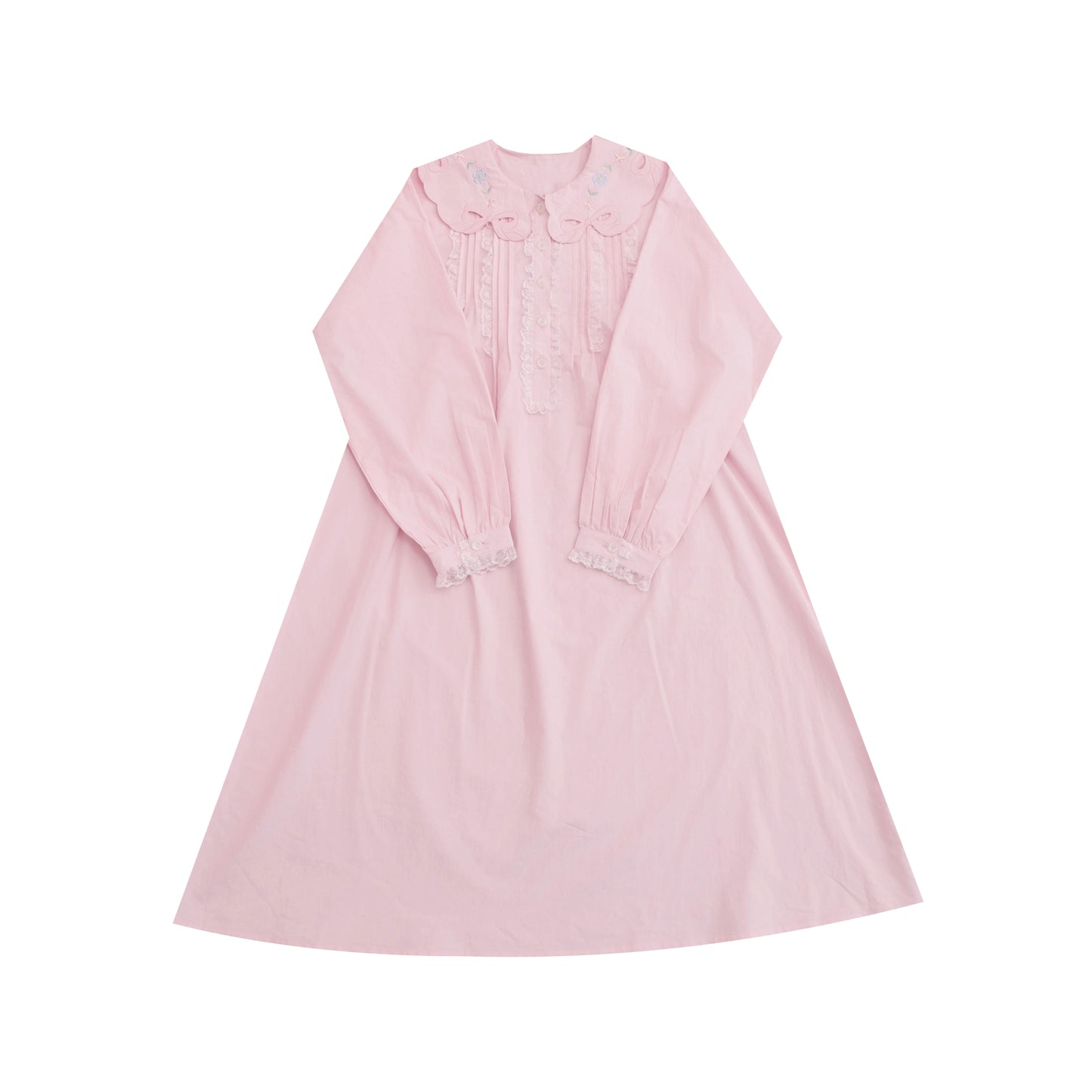 SemenCoicis - Kawaii Embroidered Dress - Pink Cotton Lace Trim dress SemenCoicis