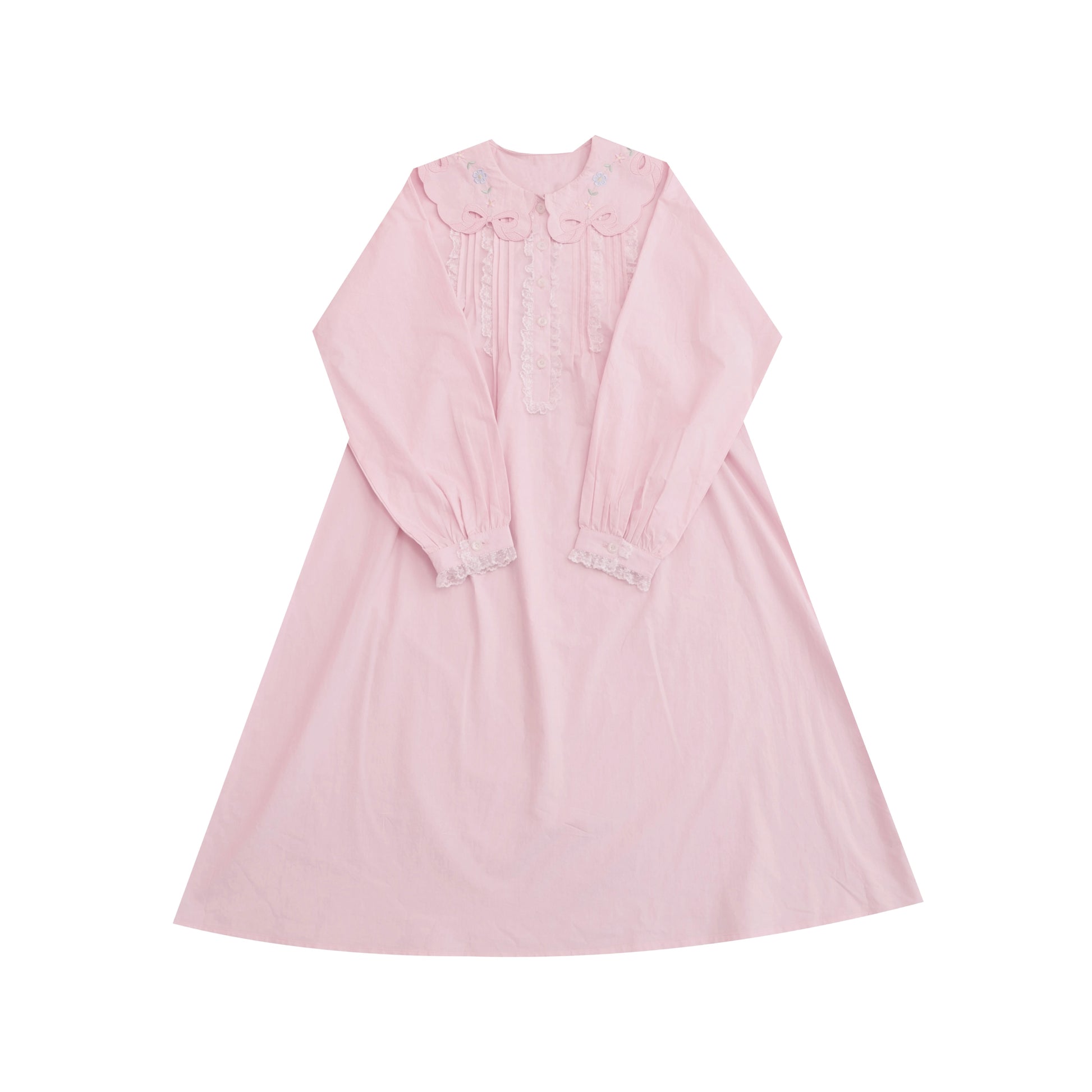 SemenCoicis - Kawaii Embroidered Dress - Pink Cotton Lace Trim dress SemenCoicis