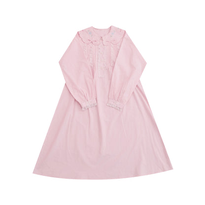 SemenCoicis - Kawaii Embroidered Dress - Pink Cotton Lace Trim dress SemenCoicis
