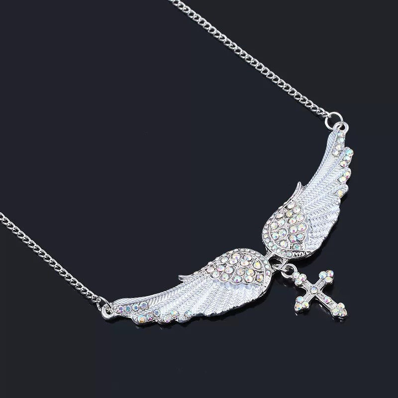 Kiwi Store - Y2K Rhinestone Angel Wing Necklace necklace kiwi store White