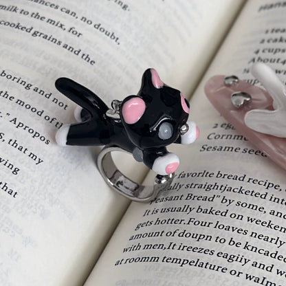 Kiwi Store - Y2K Full Cat Ring Necklace accessory kiwi store Black Cat Ring