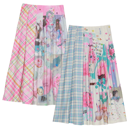 NeogoMade - Kawaii Retro Plaid Reversible Skirt skirt NeogoMade Pink S