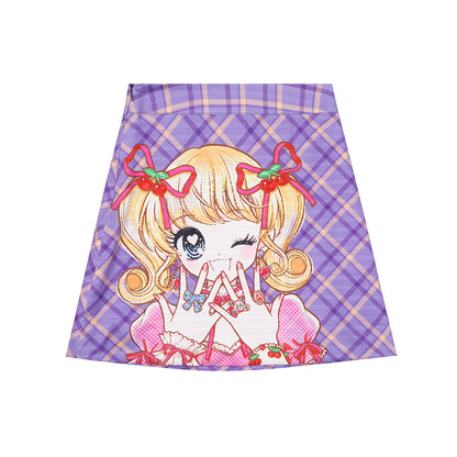 tntntutu Purple Plaid Skirt | Cute Girl Print Skirt | Vintage Cute Mini Skirt skirt tntntutu