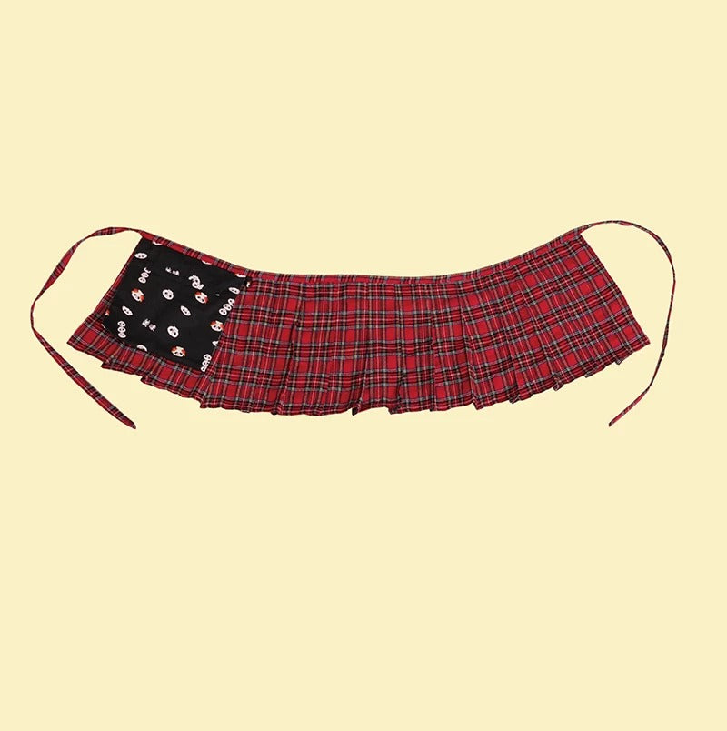 NIKKOU - Pleated Layering Pannier Skirt overskirt Nikkou home Red Grid And Black