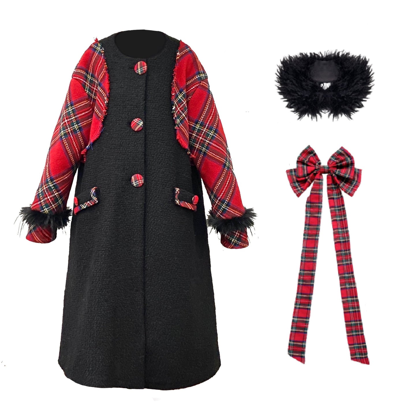 Disorder - Kawaii Black Plaid Wool Blend Mid Coat coat Disorder