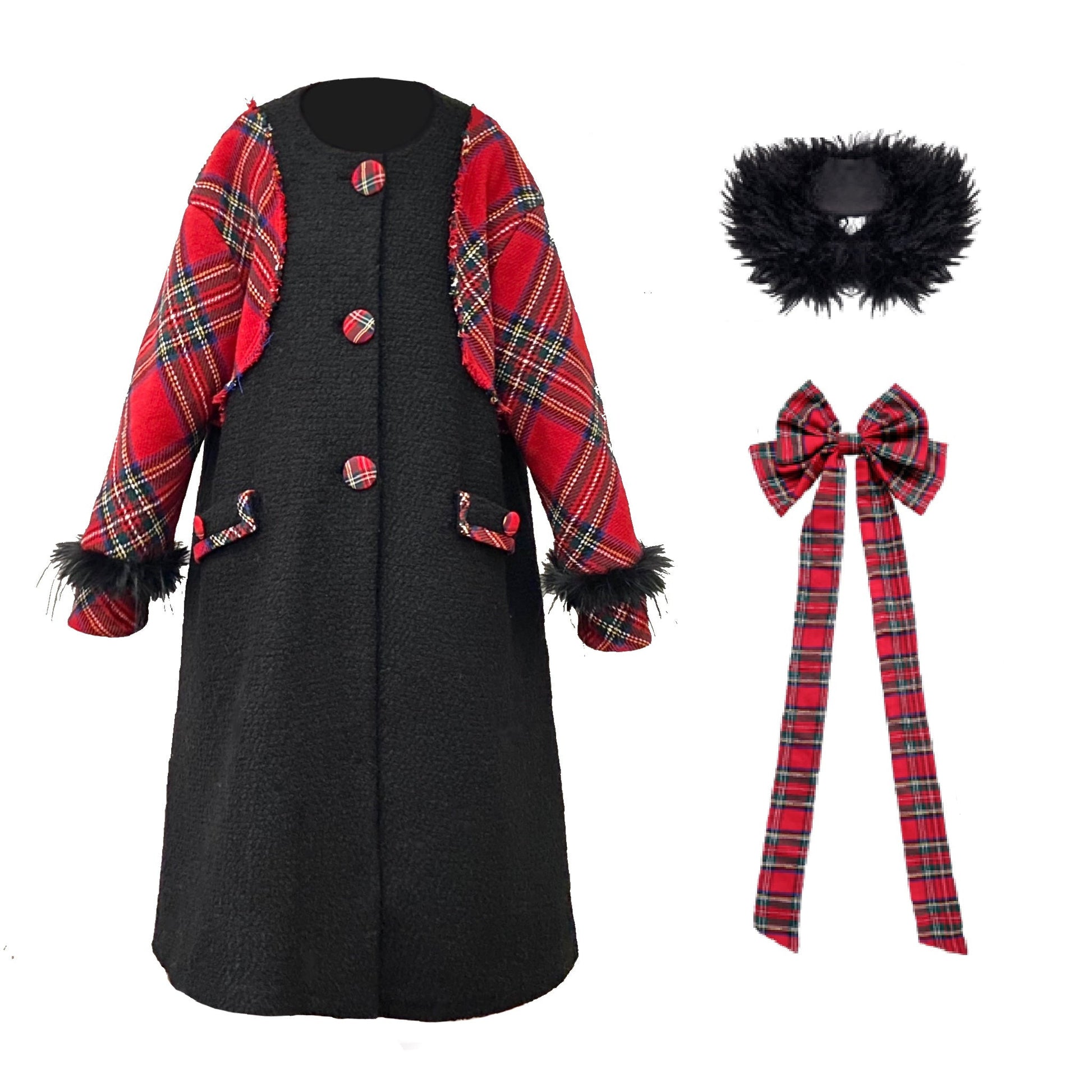 Disorder - Kawaii Black Plaid Wool Blend Mid Coat coat Disorder