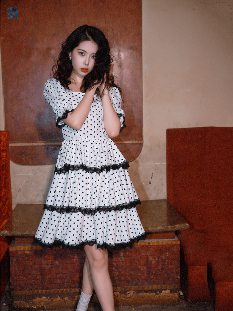 Nanjun Vintage – White Polka Dot Dress dress Nanjun Vintage