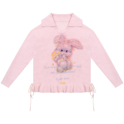 ziziFei - Kawaii V-Neck Bunny Knit Sweater sweater ziziFei Pink S