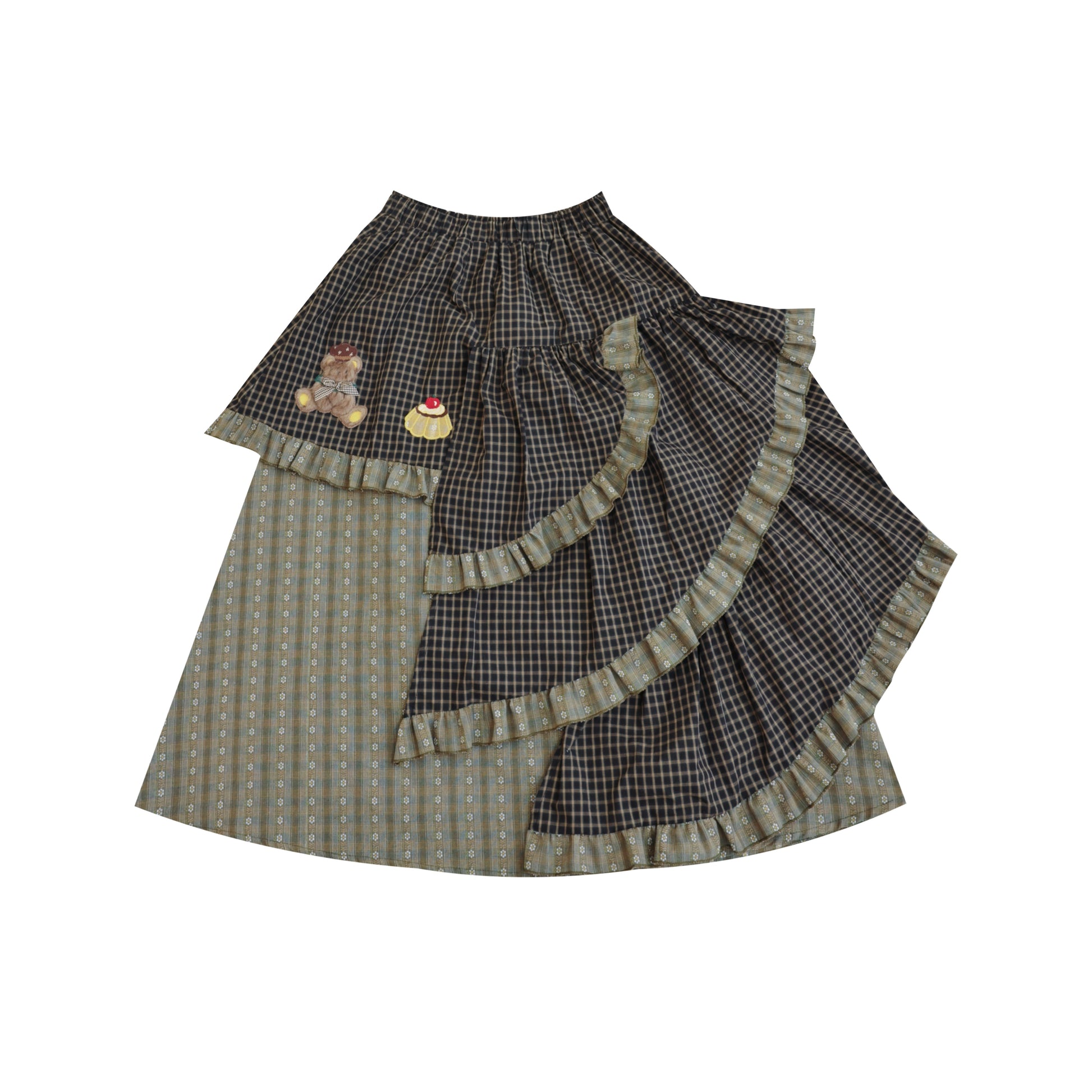 SemenCoicis - Kawaii Vintage Dark Green Plaid Cake Skirt skirt SemenCoicis