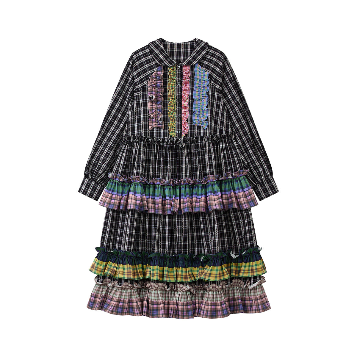 tntntutu - Dopamine Colorblock Plaid Dress Kawaii Ruffle Wave Hem Dress dress tntntutu S