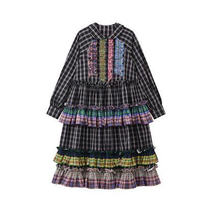 tntntutu - Dopamine Colorblock Plaid Dress Kawaii Ruffle Wave Hem Dress dress tntntutu S