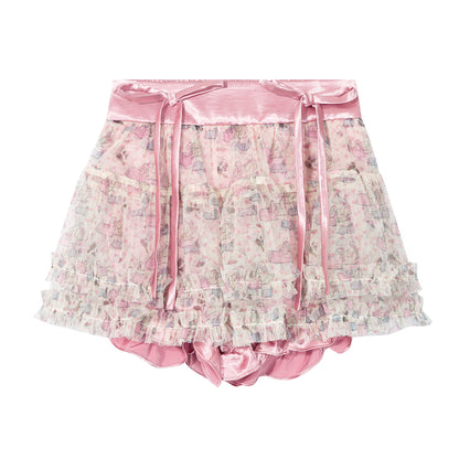 tntntutu Sweet Dog Print Puffy Tulle Skirt Shorts - Bow Waistband Decora Y2K Shorts skirt tntntutu Pink S