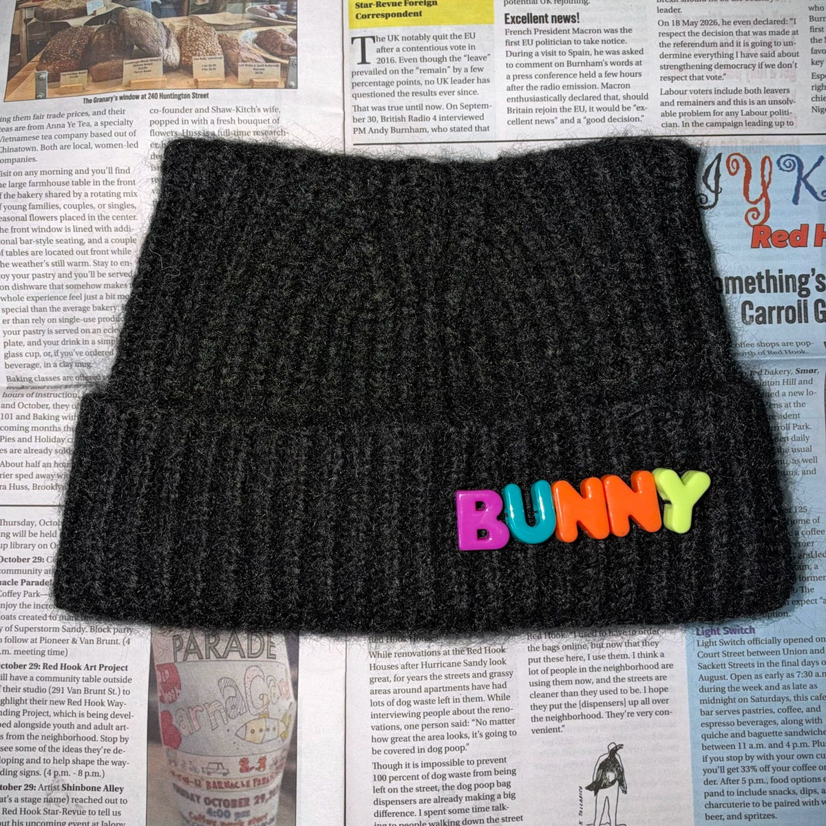 bunnybunnygun - Thick Knit Cat Ear Beanie hat bunnybunnygun Black