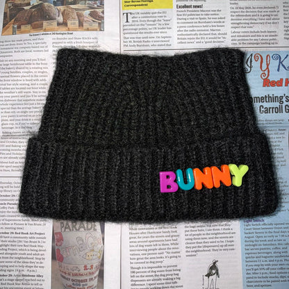 bunnybunnygun - Thick Knit Cat Ear Beanie hat bunnybunnygun Black