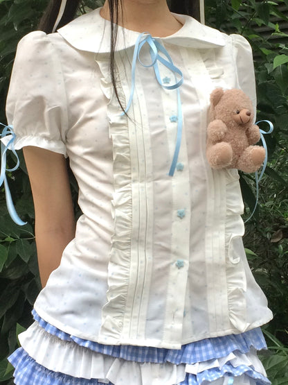 MAMAWEI - Kawaii Printed Blouse & Cake Skirt-Pants set MAMAWEI White Blouse S