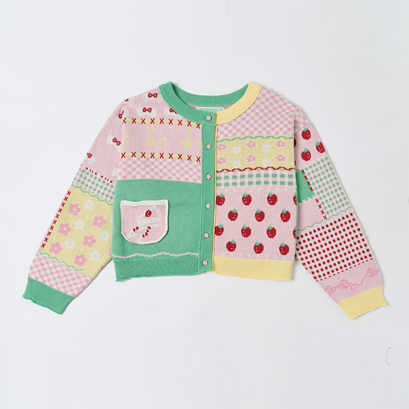 shishihshop Strawberry Puppy Cardigan | Cake Knit Cardigan | Colorblock Oversized Sweater cardigan shishihshop